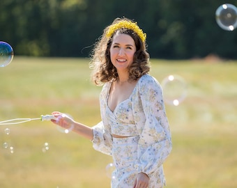 Yellow Bridal Flower Crown | Maternity Shoot | Flower Girl | Engagement Photos | Floral Headpiece | Dried Star Flowers | Boho Wedding