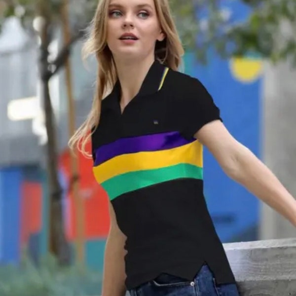 Mardi Gras Black Stripe  Polo shirt Unisex Fit