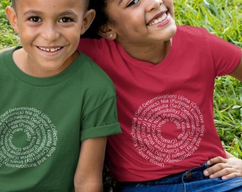 Kwanzaa Principles Spiral Youth Short Sleeve T-Shirt