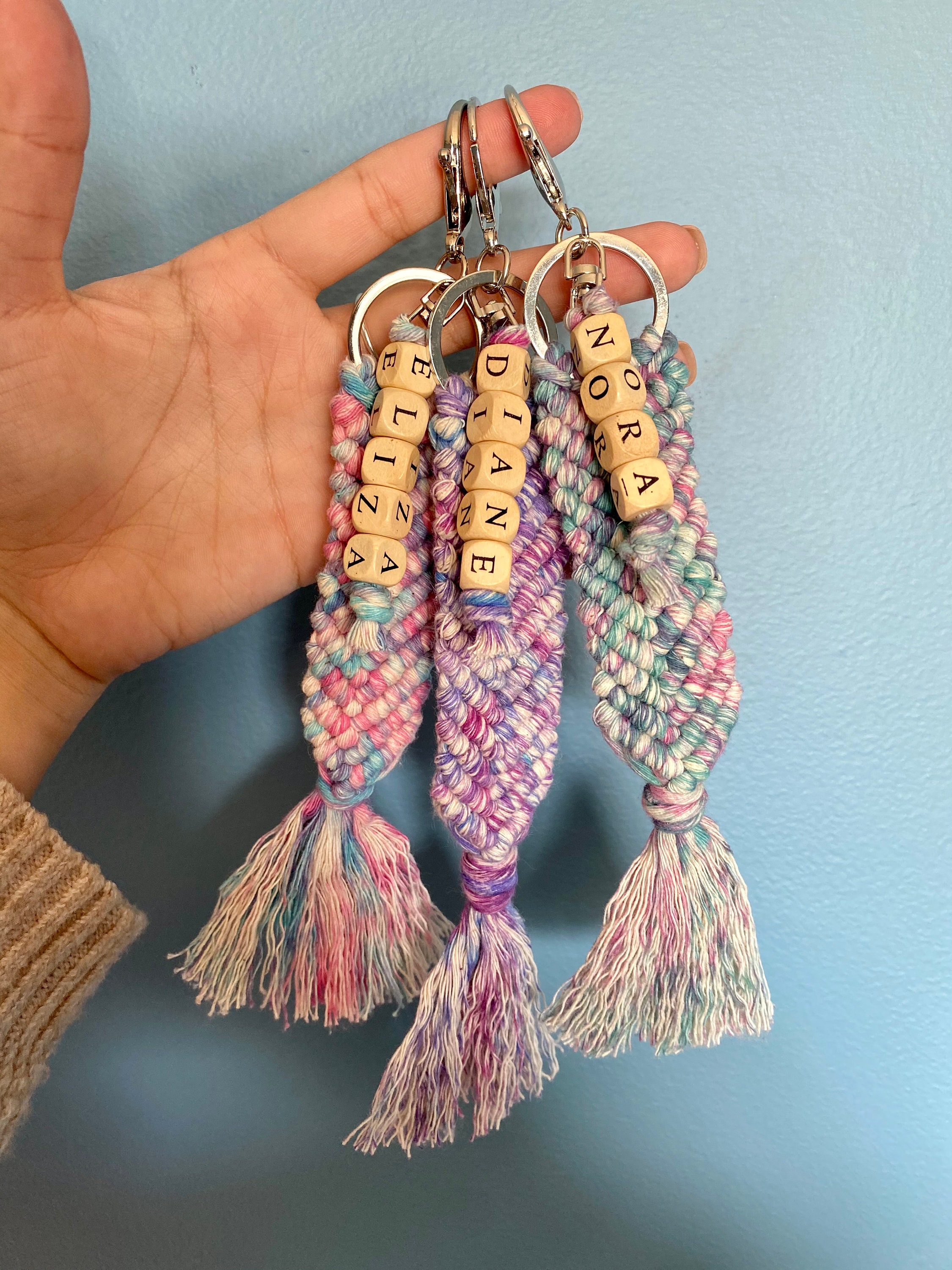Macrame Name Keychain Name Keychain Macrame Keychain Etsy