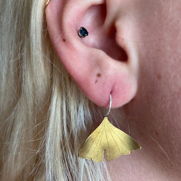 Spring Ginkgo "Green Pagoda" Leaf Brass earrings by Kaj Morris