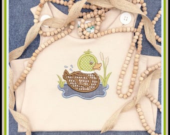 Khaki Mallard Duckling Romper: Sleeveless Baby Outfit, Hunter Style