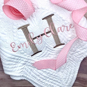 Heirloom Baby Quilt with Large Single Initial and Name