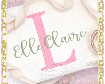 Heirloom Baby Quilt with Large Single Initial and Name