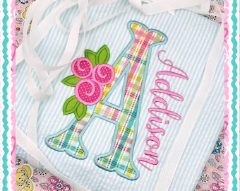 Adorable, personalized, appliqued seersucker beach towel in pink or aqua for your sweet girl! Have your little ready to hit the water!