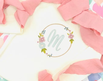 Personalized Newborn Gown and Beanie Set, Floral Monogram