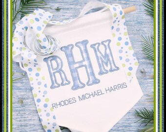 Custom baby banner; welcome banner - beautiful, classic applique monogram for your newest little!  Blue or pink gingham fabric available!