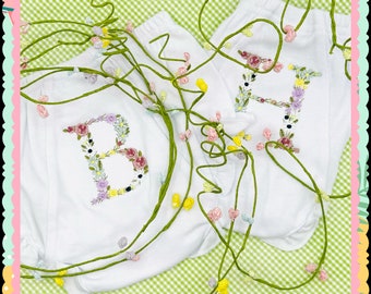 Bloomers!  Personalized keepsake:) Your little's initial embroidered in a colorful 3" floral design.