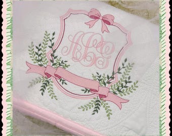 Beautiful vintage-inspired keepsake!  Personalized classic baby quilt for your newest little! Shower them with the perfect family heirloom:)