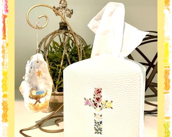 Beautiful embroidered Cross tissue box cover!