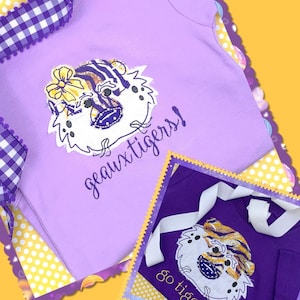 Geaux Tigers!  Short Sleeve onesies and/or shirts showing your little's support of your favorite tiger team! OPTION TO PERSONALIZE!