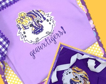 Geaux Tigers!  Short Sleeve onesies and/or shirts showing your little's support of your favorite tiger team! OPTION TO PERSONALIZE!