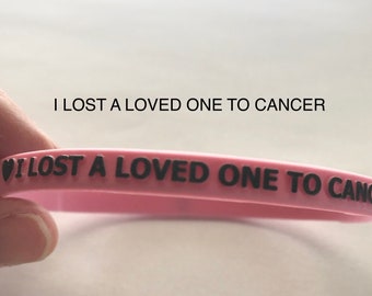 Cancer MemorialWristBands made of stretchy durable silicone rubber measure 1/4" x 8. Infinity band symbolizes eternity