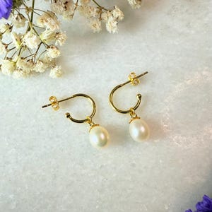 Freshwater Pearl Huggie Earrings|June Birthstone |Sterling Silver | Elegant Pearl Huggies | Handmade Dainty Earrings | Cottagecore Earrings