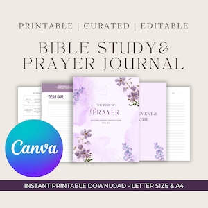 Editable Prayer Journal Canva Template + PDF | Bible Study Planner | Scripture Printable | Christian Journal | Cottagecore Digital Download