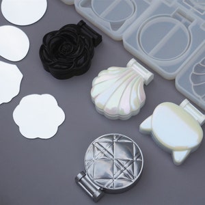 Espejo de cristal para maquillaje Diy, espejo de concha, espejo de maquillaje con forma de gato Lingle Rose, espejo plegable, molde de goteo de silicona
