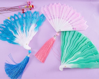 Diy crystal drops many silicone fan mold cherry blossom fortune butterfly hollow feather