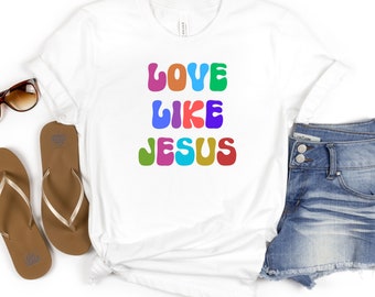 Camiseta "Ame como Jesus", camiseta cristã colorida