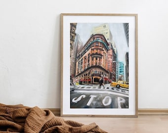 New York Wall Art Delmonico&#39;s Oil Painting Original Artwork Yellow Taxi Fine Art Gicleé or Canvas Print