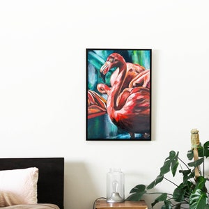 Flamingo Art Original Artwork Oil Painting Bedroom Wall Decor Fine Art Giclee or Canvas Print