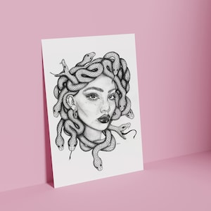Ilustracja Meduzy Sztuka ścienna Tatuaż Projekt Oryginalny Wydruk Dzieła Sztuki