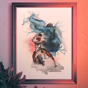 Floating - Watercolour Woman Mermaid Fashion Illustration Portrait Original Artwork Print
