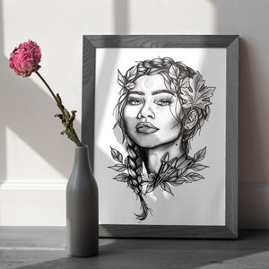 Artemisa diosa griega Zendaya retrato original obra de arte impresión