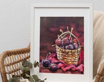 Cherries Still Life Kitchen Wall Art Original Artwork Oil Painting Wall Decor Fine Art Giclee or Canvas Print