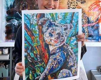 Koala Art Van Gogh Impressionist Original Artwork Oil Painting Wall Art Fine Art Giclee or Canvas Print