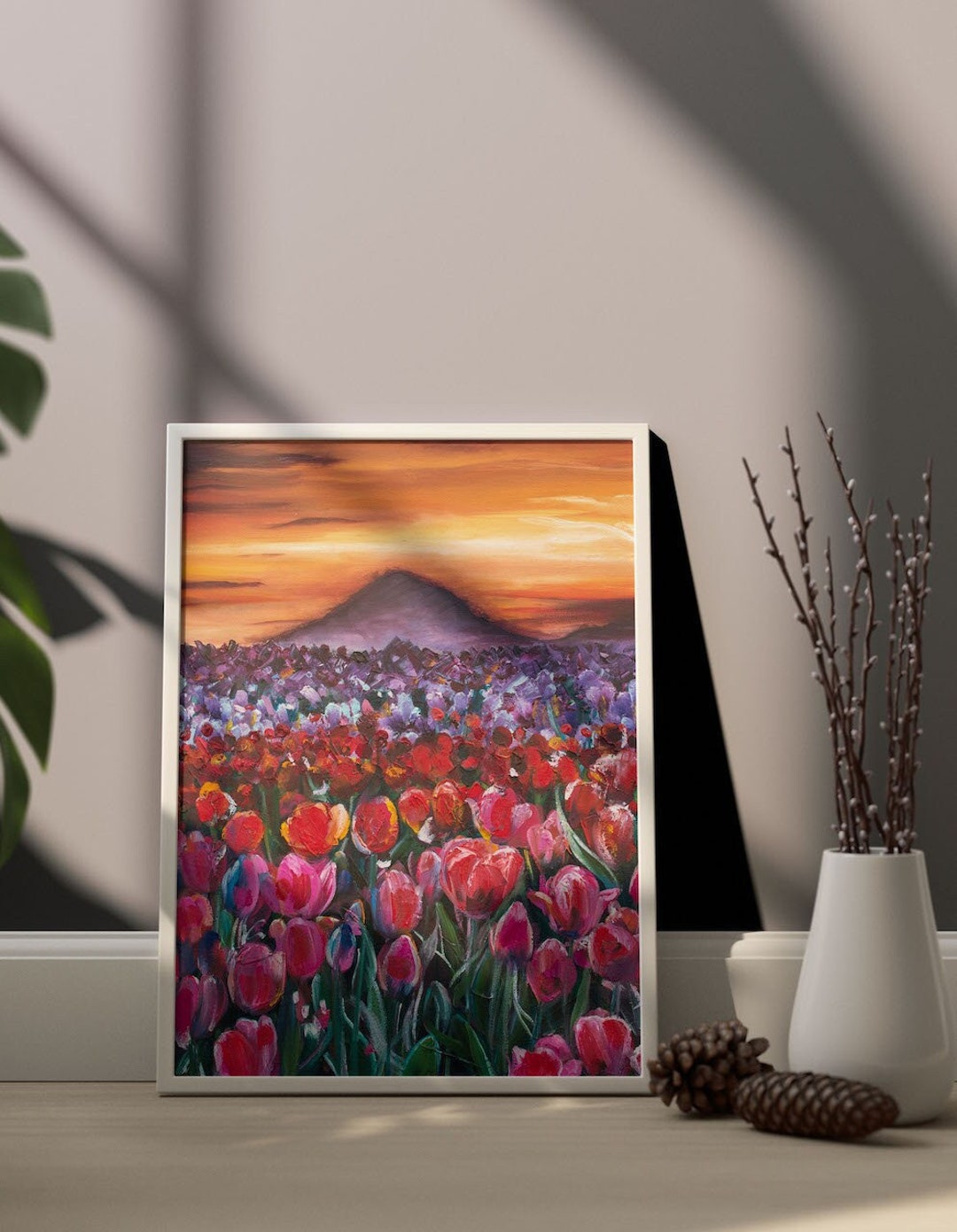 Tulip Fields Sunset Wall Artwork Print Oil Painting Home Wall Decor ...