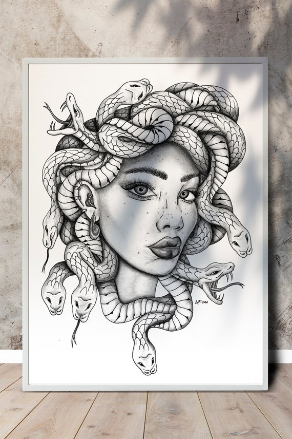 Medusa Illustration Wall Art Tattoo Design Original Artwork - Etsy