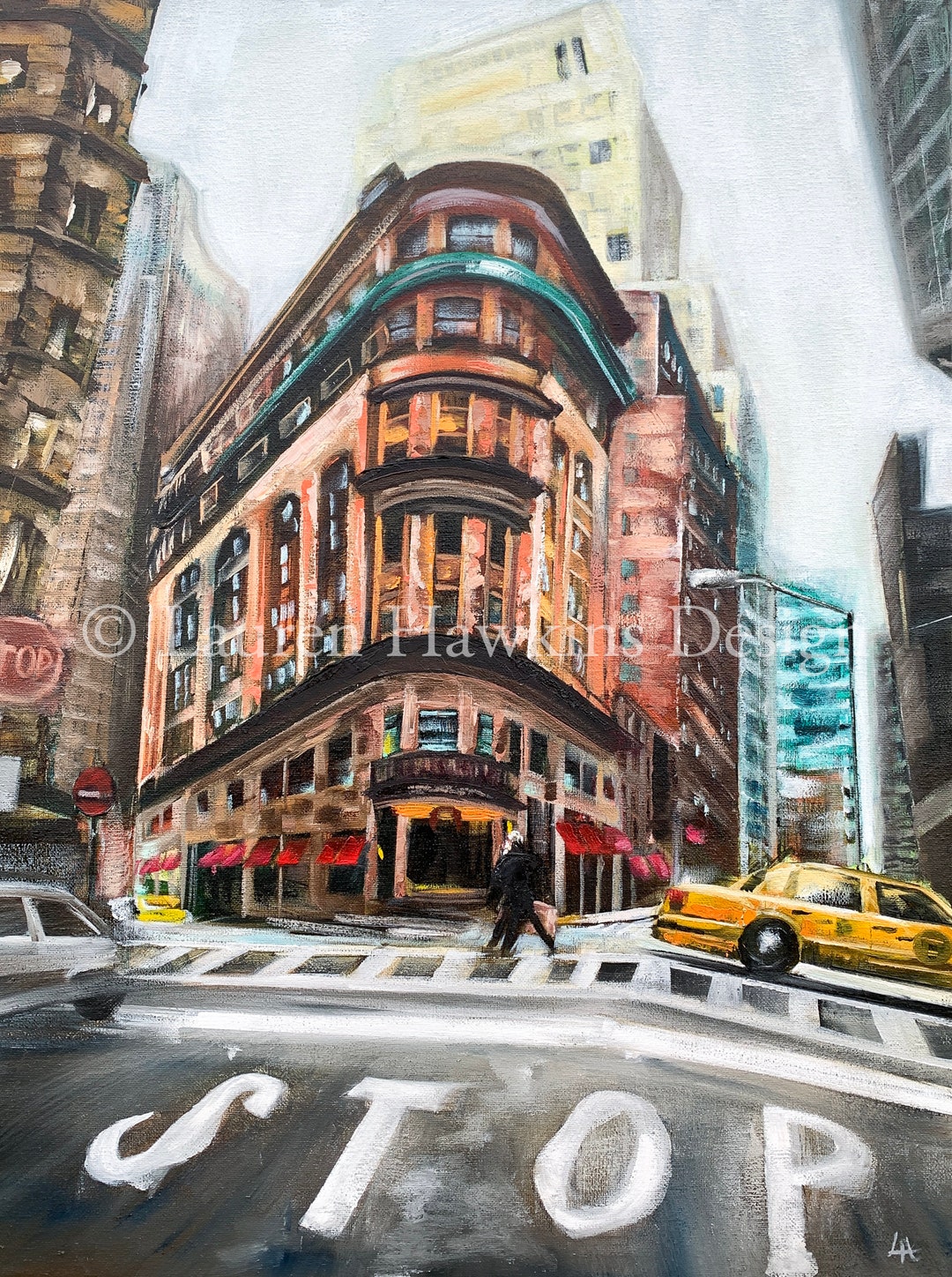 New York City Wall Art Delmonico's Oil Painting Original Artwork Yellow ...