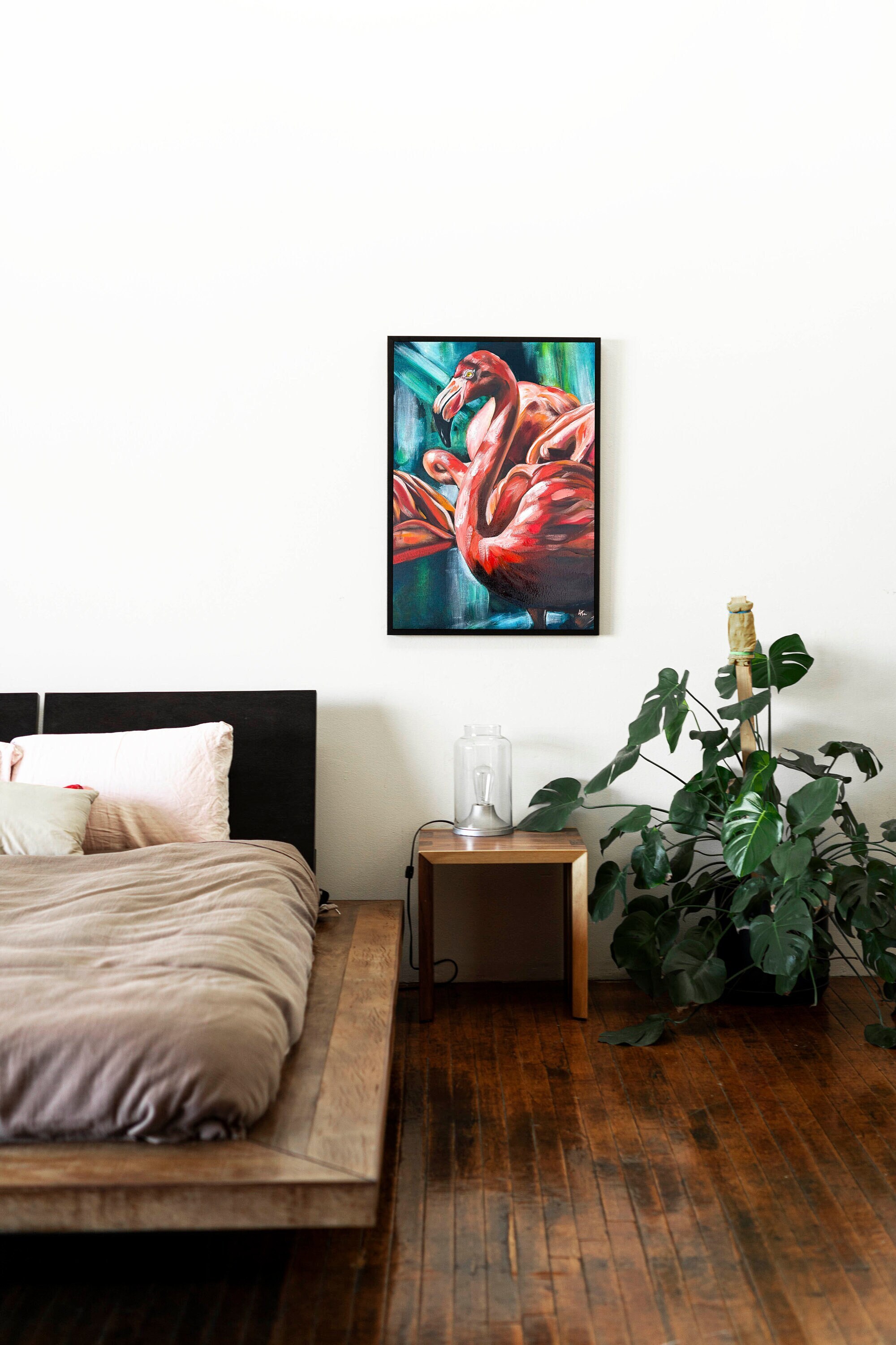 Flamingo Art Original Artwork Oil Painting Bedroom Wall Decor Fine Art Giclee or Canvas Print