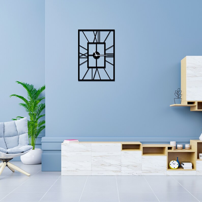Rectangle Roman Metal Clock Metal Wall Clock Roman Clock image 1