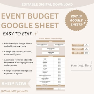 Event Budget Spreadsheet Template | Editable Google Sheets & Excel | Ticketed Event Planner | Income and Expense Tracker | Digital Download