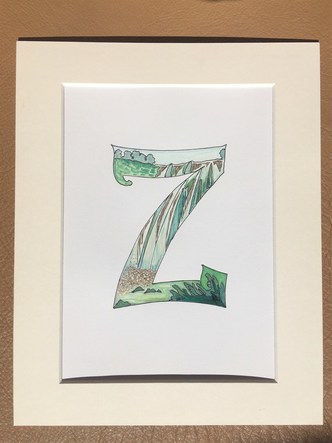 Initial Artwork, Hand Painted 'Z'. Illustrated Alphabet Letter