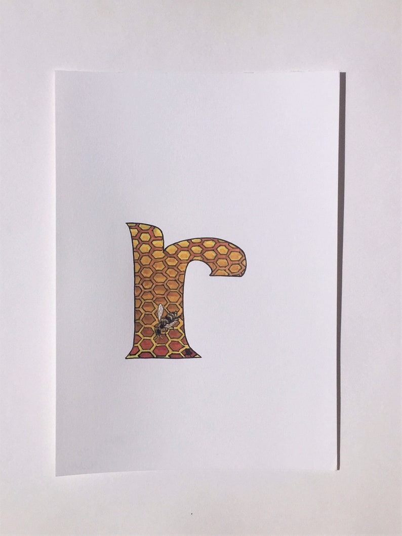 Initial Artwork, Hand Painted 'R'. Illustrated Alphabet Letter, Bee ...