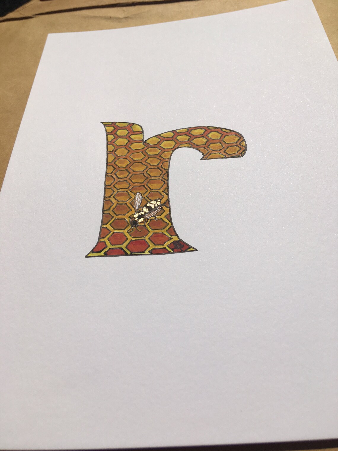 Initial Artwork, Hand Painted 'R'. Illustrated Alphabet Letter, Bee ...