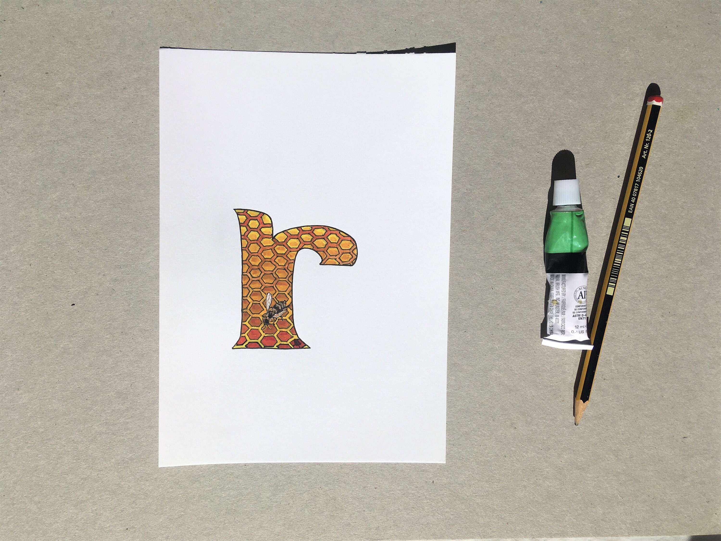 Initial Artwork, Hand Painted 'R'. Illustrated Alphabet Letter, Bee ...
