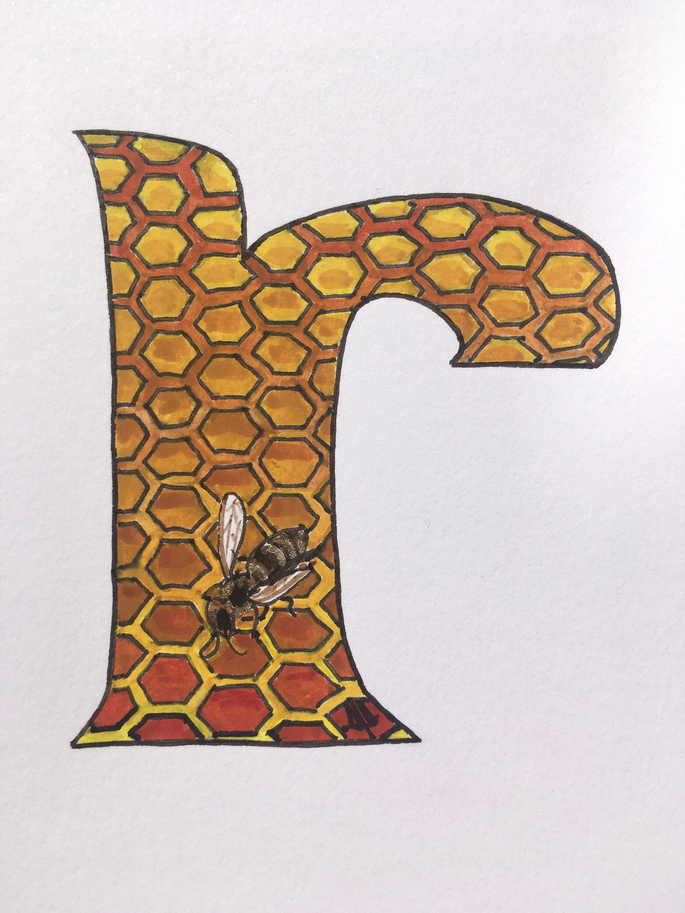 Initial Artwork, Hand Painted 'R'. Illustrated Alphabet Letter, Bee ...