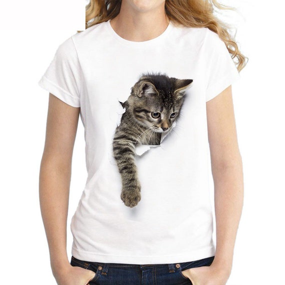 Sweet Kitten Torn Cloth 3d T-Shirt - Funny Cat Lover Tee Sweet Kitten Torn Cloth 3d T-Shirt - Funny Cat Lover Tee