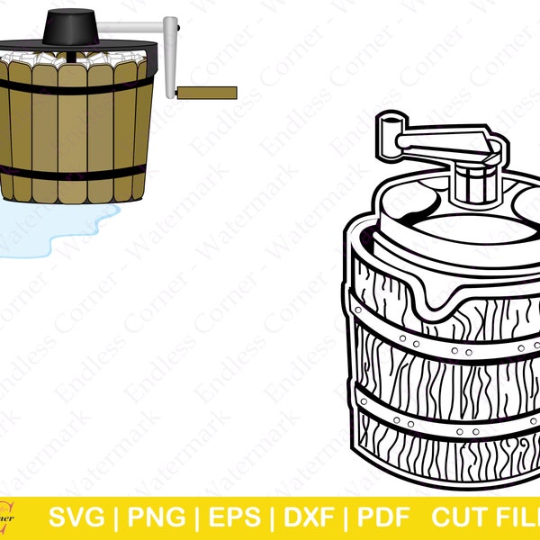 2 Ice Cream Maker SVG Cut File Designs, Digital Drawings Instant Download, Clip Art, PNG, EPS, Cricut, Canva (Antique and Vintage)