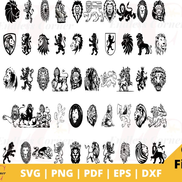 50 Lion Designs Clip Art, SVG, DXF, PNG, Eps, Pdf Cut Files voor Silhouette Studio, Cricut, Canva Designers