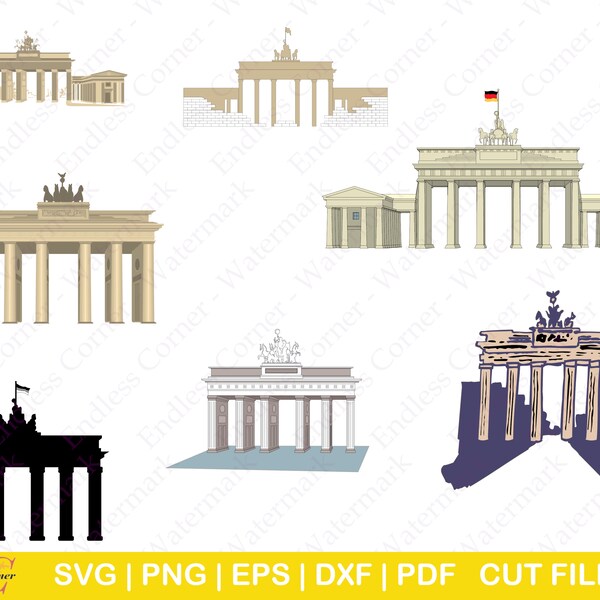 7 Brandenburg Gate Digital Drawings Instant Download, Cut Files, Clip Art, SVG, PNG, EPS for Cricut, Canva, Silhouette with Commercial Use