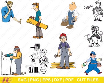 9 Handyman SVG Cut File Designs, Digital Drawings Instant Download, Clip Art, PNG, EPS, Cricut, Canva, Silhouette (Carpenter, Carpentry)