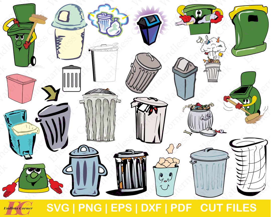 Trash Cans and Garbage Set Illustration Graphic by faqeeh · Creative Fabrica