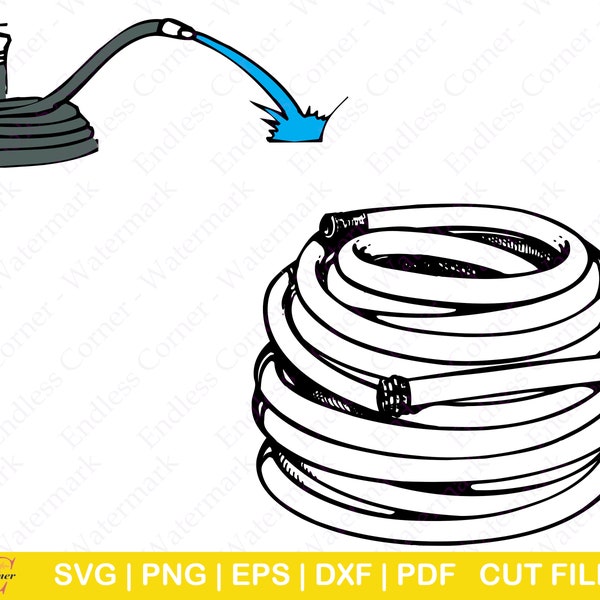 2 Garden Hose SVG Cut File Designs, Digital Drawings Instant Download, Clip Art, PNG, EPS, Cricut, Canva, Silhouette with Commercial Use