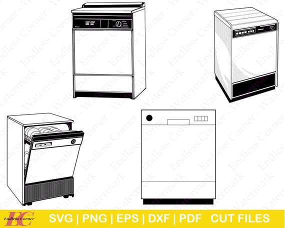 4 Dishwasher SVG Cut File Designs Digital Drawings Instant - Etsy