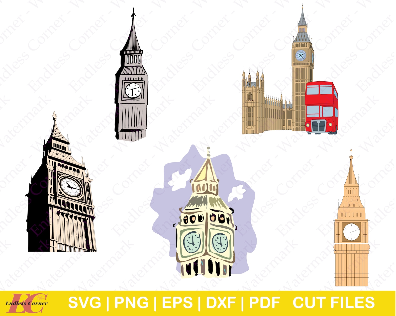 5 Big Ben Clock Digital Drawings Instant Download Cut Files Etsy