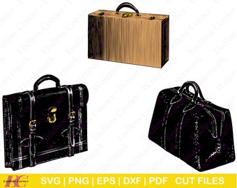 3 Antique and Vintage Briefcase and Bag SVG Cut File Designs, Digital Drawings Instant Download, Clip Art PNG EPS, Cricut, Canva, Silhouette